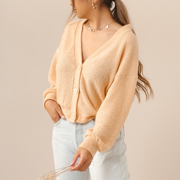 Pastel Yellow Texture Crop Sweater Cardigan - Picture 1 of 4